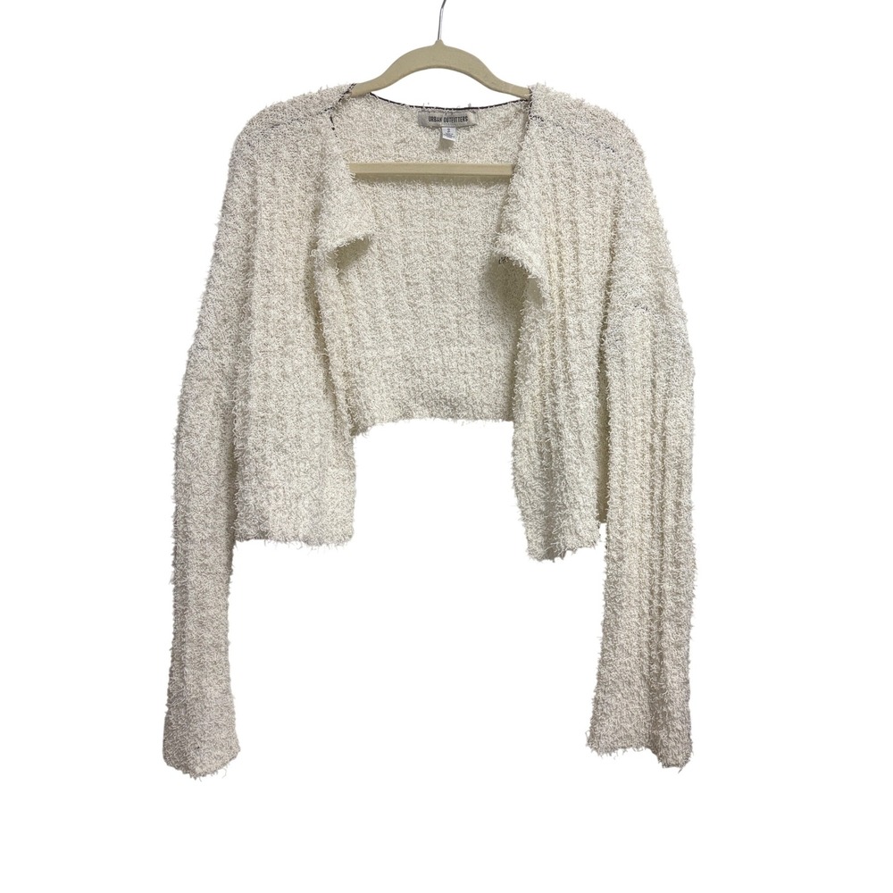 Urban Outfitters Fuzzy Cropped Cardigan Bolero Shrug Cream Knit Sweater Small